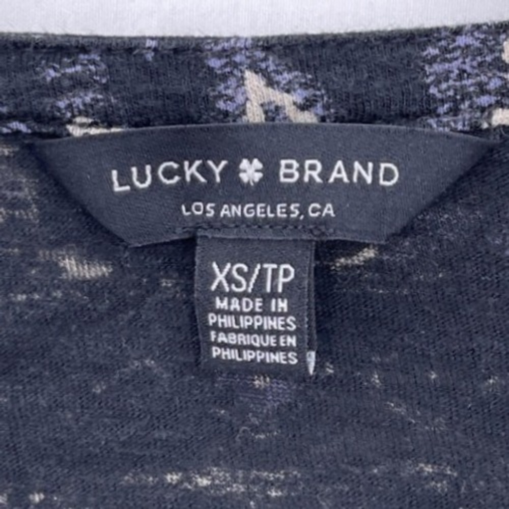 Lucky Brand Black Mixed Print Long Sleeve Split Neck Top XS Medallion Boho - Picture 5 of 7
